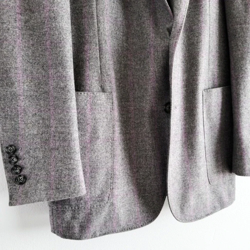 Adrian Jules Sport Coat Flannel Wool Blazer Plaid Gray Purple Mens 43 - Picture 9 of 15